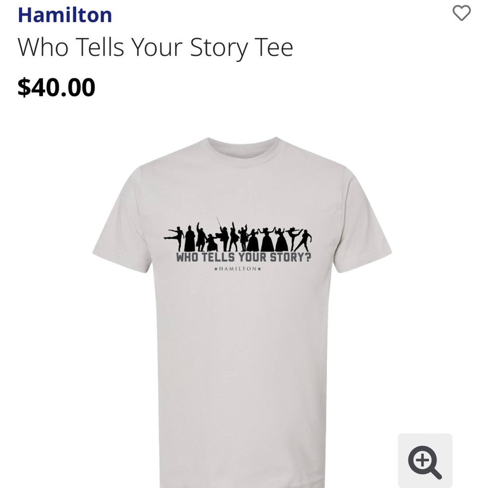 Hamilton-Who Lives, Who Dies, Who Tells Your Story? Lt Grey Crew Neck Tee Sz L.